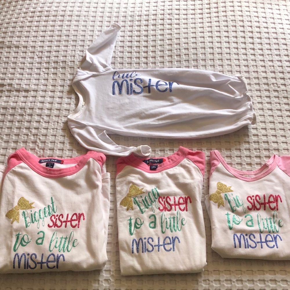 4 sibling shirt set 3 girls & baby boy